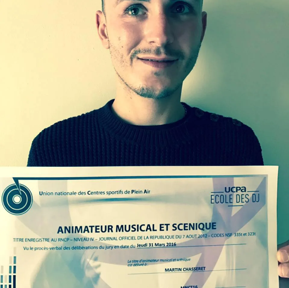 Diplôme Animation Musicale et Scénique de Marty Blind DJ